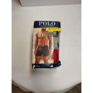 Polo Ralph Lauren Mens 5 Pack Classic Fit Cotton Boxer Briefs Grey Red Large L